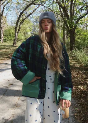 Plaid Reversible Jacket Green Size L thumbnail 1