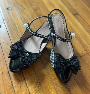 Betsey Johnson Houndstooth Patent Flats Dress Shoes w/ Sequins Bow & Pearl - 8.5 thumbnail 1