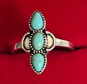Bohemian/Aztec Design Faux Turquoise Stainless Steel Silver Ring Size 9 NWT thumbnail 1