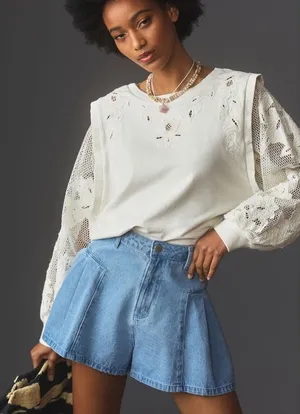 Anthropologie White Embroidered Cutwork Sweatshirt – Size XS (Oversized Fit) thumbnail 1