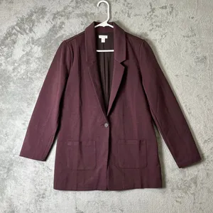 Garnet Hill Knit Relaxed Blazer Heathered Plum Tencel Wool Stretch Jacket Size 6 thumbnail 1