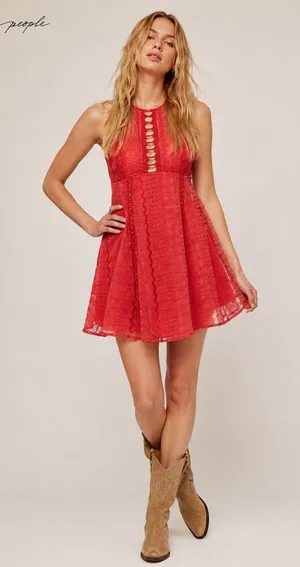 Free People Wherever You Go Red Mini Dress Halter Cutout Boho Festival Flowy 12 thumbnail 1