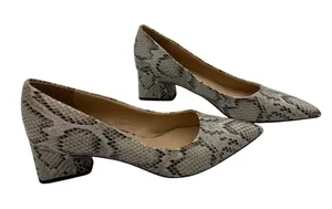 Franco Sarto Snakeskin Pointed Toe Block Heel‎ Pumps Women's 6M Beige Neutral thumbnail 1