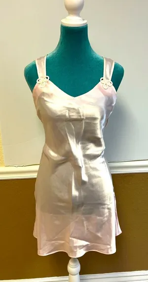 Val Mode Lingerie Blush Pink Satin Slip Dress –‎ Size Medium thumbnail 1