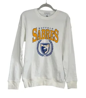 WEAR by Erin Andrews Sweatshirt Small White Yellow Pullover NHL Buffalo Sabres thumbnail 1