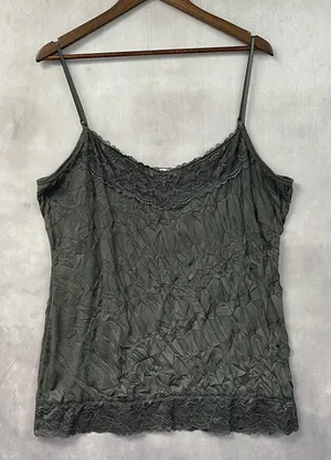 Maurices Cami Tank Top Women XXL Gray Crinkle Lace‎ Trim Coquette Fairy Grunge thumbnail 1