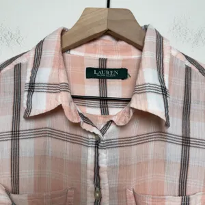 Lauren Ralph Lauren Women Cotton Button‎ Up Top Small Pink Plaid Preppy thumbnail 2