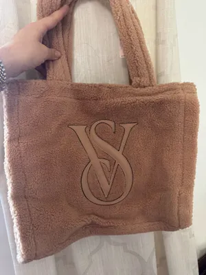 Victoria's Secret Sherpa Tote Bag with leather logo thumbnail 3