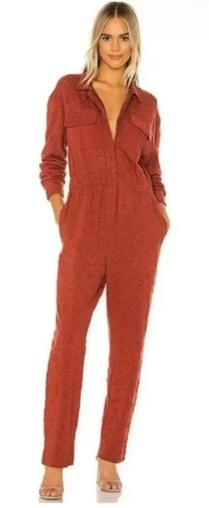 Free People rust colored eyelet‎ jumpsuit zip up size 4 thumbnail 1