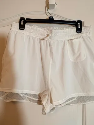 Lululemon Find Your Flock white with clear nylon overlay shorts. SZ 10 thumbnail 5