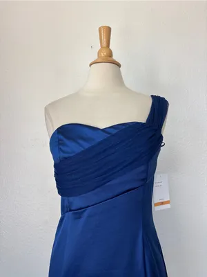 One-Shoulder Royal Blue Satin Cocktail Dress thumbnail 3