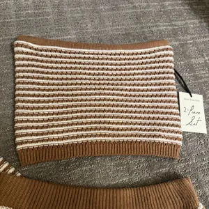 Freshman 1996 Brown Ivory Crochet Knit Striped Maxi Skirt Tube Top Set XS/S thumbnail 3