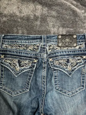Miss Me Women Size 30 Bootcut Jeans Embellished Back Pockets Thick Stitch Medium Wash thumbnail 5