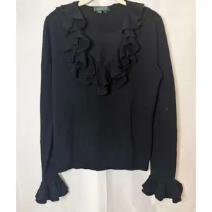 Lauren Ralph Lauren Sweater in Black Silk and Cashmere Blend sz. Medium thumbnail 3