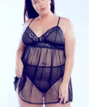 Savage X Fenty NWT Black Lace Trim Sheer Babydoll Nightie 1X New thumbnail 1