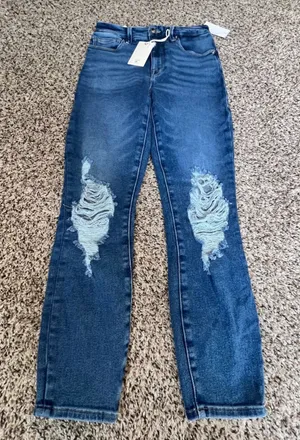 Good‎ American Blue High Rise Straight Leg Jeans Ripped Distressed Size 00 24 thumbnail 1