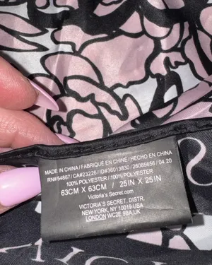 Victoria's Secret Pink and Black Floral Logo Bombshell Silk Scarf thumbnail 9