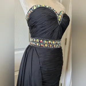 Jolene Chiffon Strapless‎ Jeweled Chiffon Tail Ruched Cocktail Dress Sz 6 $390 thumbnail 8