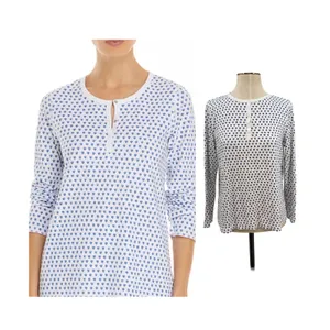 Roller Rabbit Blue Heart‎ Pajama Top Pima Cotton Henley Sleep Shirt Size Small thumbnail 2
