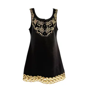 Free People Metallic Embroidered Mini Dress 4 Festival Whimsigoth Boho Black thumbnail 2