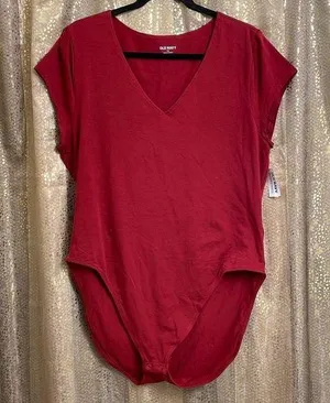 Old Navy brick red Fitted Short-Sleeve V-Neck Bodysuit, size XXL/20 NWT thumbnail 1