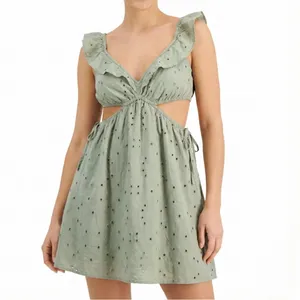 Speechless Sage Green Eyelet Ruffle Cutout Side Tie Sundress Boho Festival XL thumbnail 10