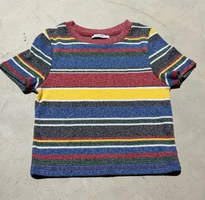 Zara trafaluc collection Multi-Color Striped Short Sleeve cropped baby tee small thumbnail 1