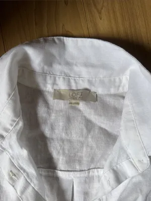 LOFT x Camp Poosh White Linen Button-Down Shirt thumbnail 3