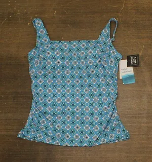 Swim Solutions Womens Printed Tummy-Control Tankini Swim Top 807104 Tile Blue 8 thumbnail 1