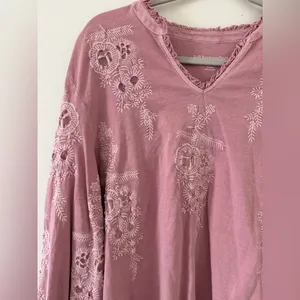 Soft Surroundings Cotton Pink Floral Embroidered Eyelet Babydoll Blouse size XL thumbnail 9