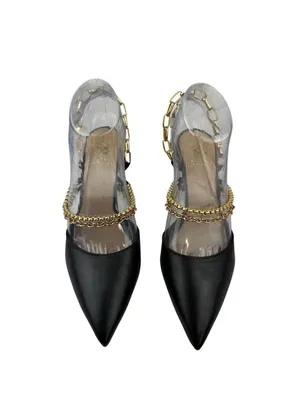 *Vince Camuto Ashna Heels Womens Size 7 Black Leather Gold Chain Slingback NWOB thumbnail 3