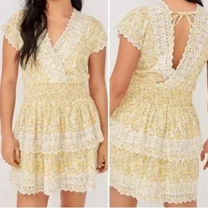 American Eagle Yellow Ruffle Dress Kentucky Derby Garden Party Floral M thumbnail 4