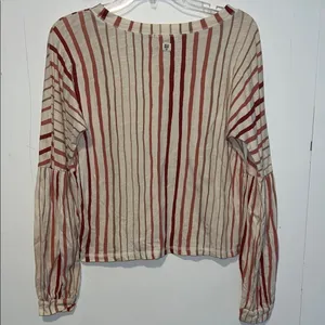 Billabong Red and Cream Striped Blouse with Bell Sleeves 072626 thumbnail 2