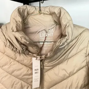 Packable Puffer Quilted Jacket Khaki/Beige Zip Closure Lightweight Hi-Neck thumbnail 7