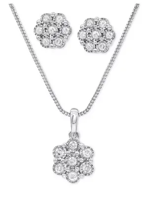 14K White Gold Over Sterling Silver 0.50 CTW Diamond Earrings and Necklace Set thumbnail 1