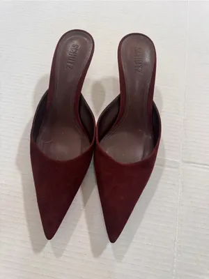 Schutz Burgundy Suede Leather Pointed Toe Mule Kitten Heels Womens 9.5 Classic thumbnail 3