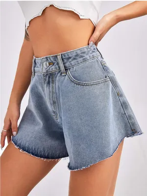 SweatyRocks Light Wash High-Rise Denim Shorts with Frayed Hem Size Medium thumbnail 3