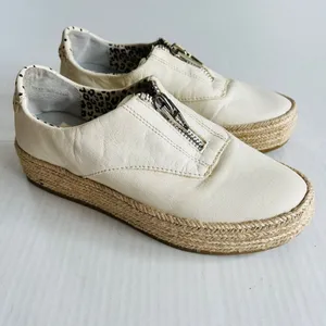 Dolce Vita Sz 6.5 White‎ Leather Platform Espadrille Slip On Shoes Zipper Front thumbnail 2