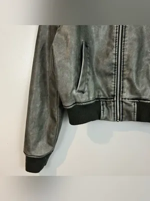 Zara Grey Zip Up Faux Leather Vegan Bomber Jacket Size Medium thumbnail 6