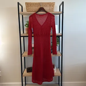 Sparrow Anthropologie Crochet Sweater Knit V-neck Maxi Button Placket Dress, S thumbnail 6