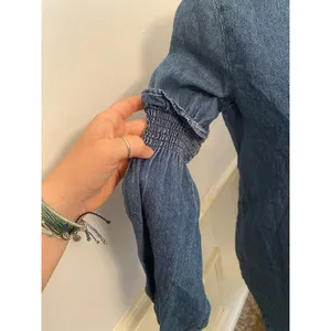 The Fifth Label Denim Smocked Balloon Bishop Sleeve Button-Down Shirt Top Ruffle thumbnail 2