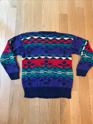 Vintage Geometric Sweater Cotton Blend Crewneck Size Medium thumbnail 3
