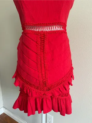 Hello Molly Red Spaghetti-Strap Lace-Trim Mini Dress thumbnail 2
