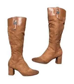 Calvin Klein Cosetta Faux Suede High Calf Tall Boots SZ 9 Heel Classy Boho Chic thumbnail 1