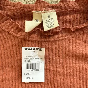Tilly's long sleeve ribbed top rustic red color thumbnail 2
