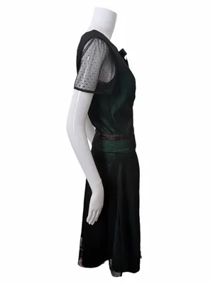 ModCloth Voodoo Vixen Taffeta Drop Waist Midi Dress Size UK Medium Emerald thumbnail 2