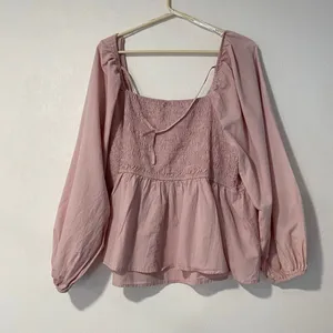 Arula Pink Peasant Babydoll Blouse Ruched Bust Long Sleeve Size C Boho Top thumbnail 2