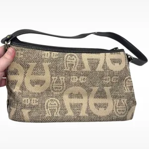 Etienne Aigner All Over Logo Print Shoulder Bag Purse Tan, Brown & Gold Hardware thumbnail 5
