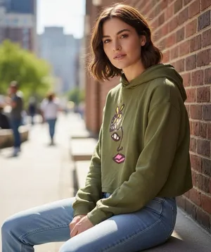 Target Pride Blu BlackBoyBe Olive Green Graphic Cropped Hoodie Sweatshirt Small‎ thumbnail 1