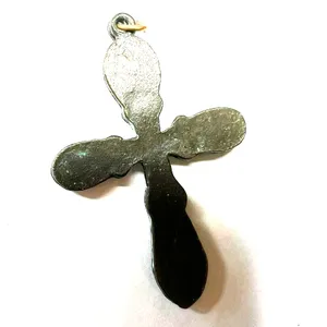 Anne Koplik Faith Jesus decorative cross pendant iridescent crystals aged metal thumbnail 3